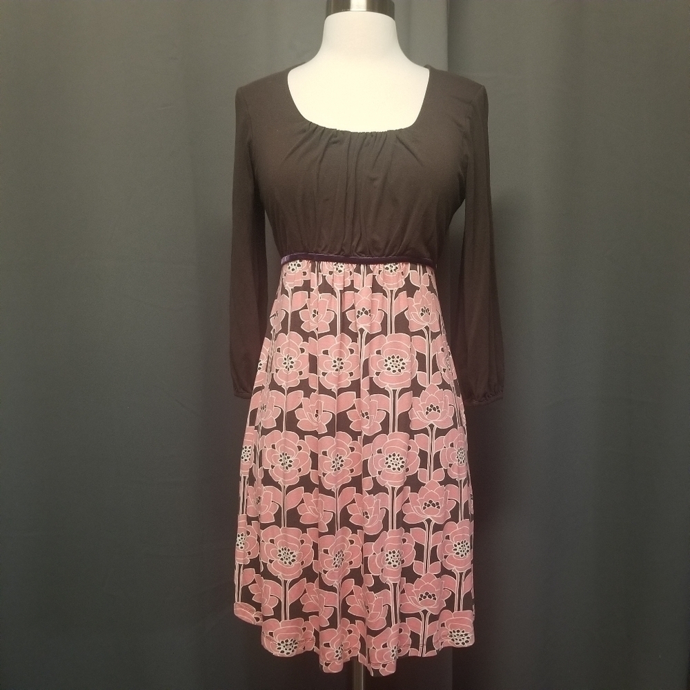 Boden Summer Floral Pink‎ Brown Jersey Knit Dress 6